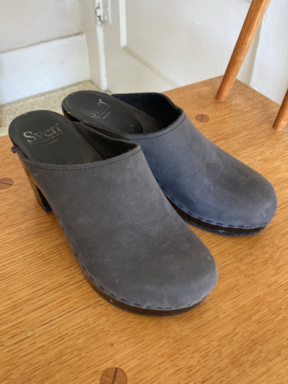 Sven Gray Suede Slip-On Clogs with Stacked Heel